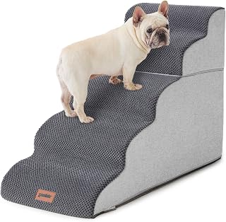 Zomisia 5-Step Dog Stairs Ramp for High Beds Up to 25" - 35D Foam Pet Steps for Small Large Dogs, Non-Slip Couch Bed Ramp Grey