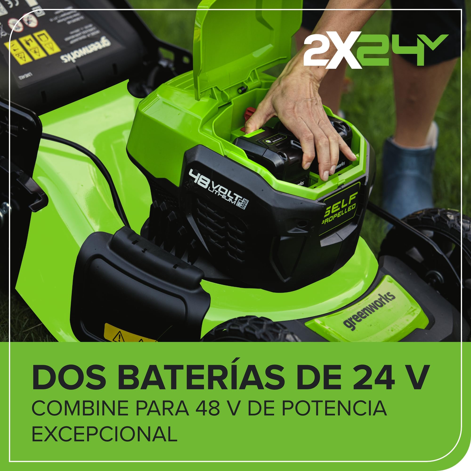 Greenworks 48V (24V x 2) Cortacésped de Batería Autopropulsada para Céspedes Grandes Hasta 480 m², Ancho de Corte 46 cm, Bolsa de 55L MÁS Dos Baterías 24V de 4Ah y Cargador Doble,GD24X2LM46SPK4X