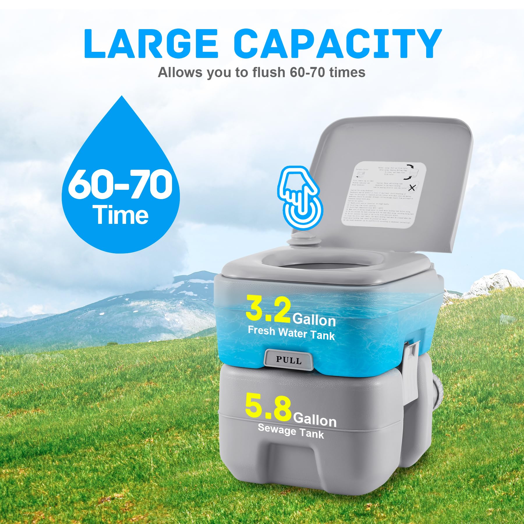 Toilette Portable 20L Toilette Chimique Toilette Camping Sèches pour Camping Caravanes Hôpital, WC Chimique De Voyage Extérieure avec Charge Maximale 130KG