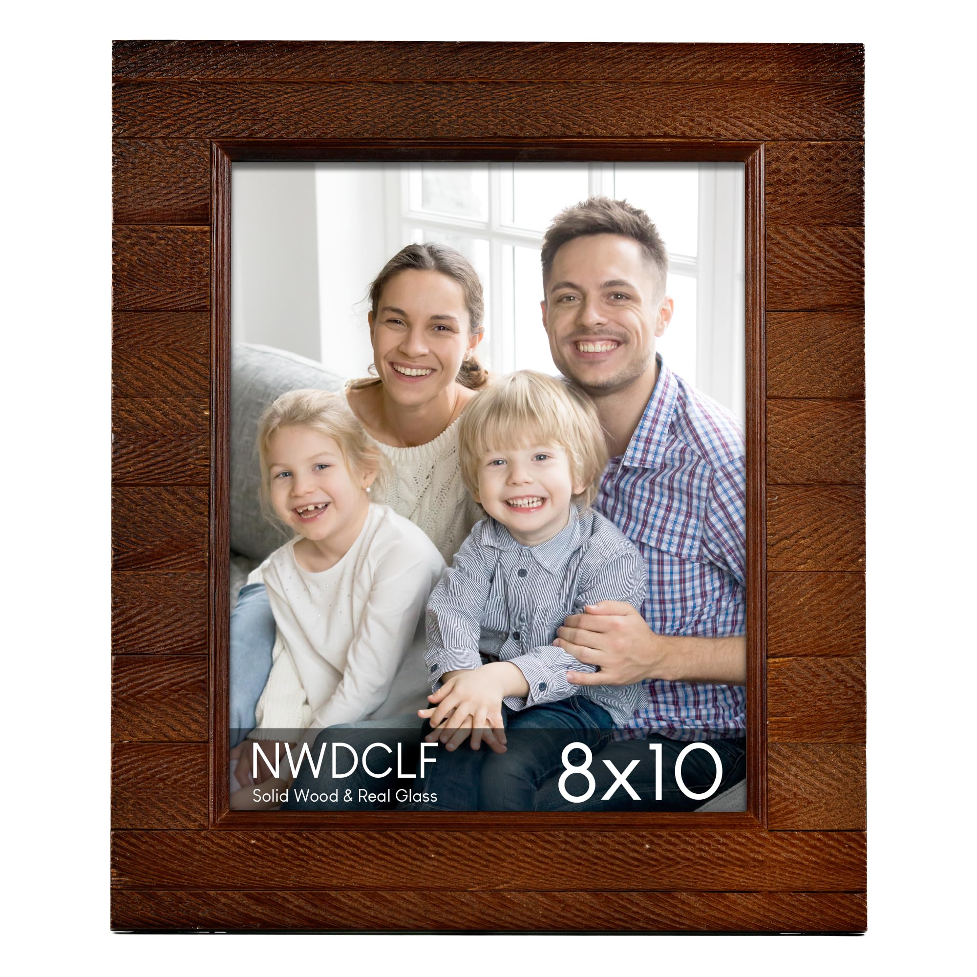 NWDCLF Rustic 8x10 Wood Picture Frame with Real Glass, Farmhouse Photo Frame for Tabletop & Wall Mount, Natural Wooden Frame for Family Photos, Gifts, Home Décor, Brown