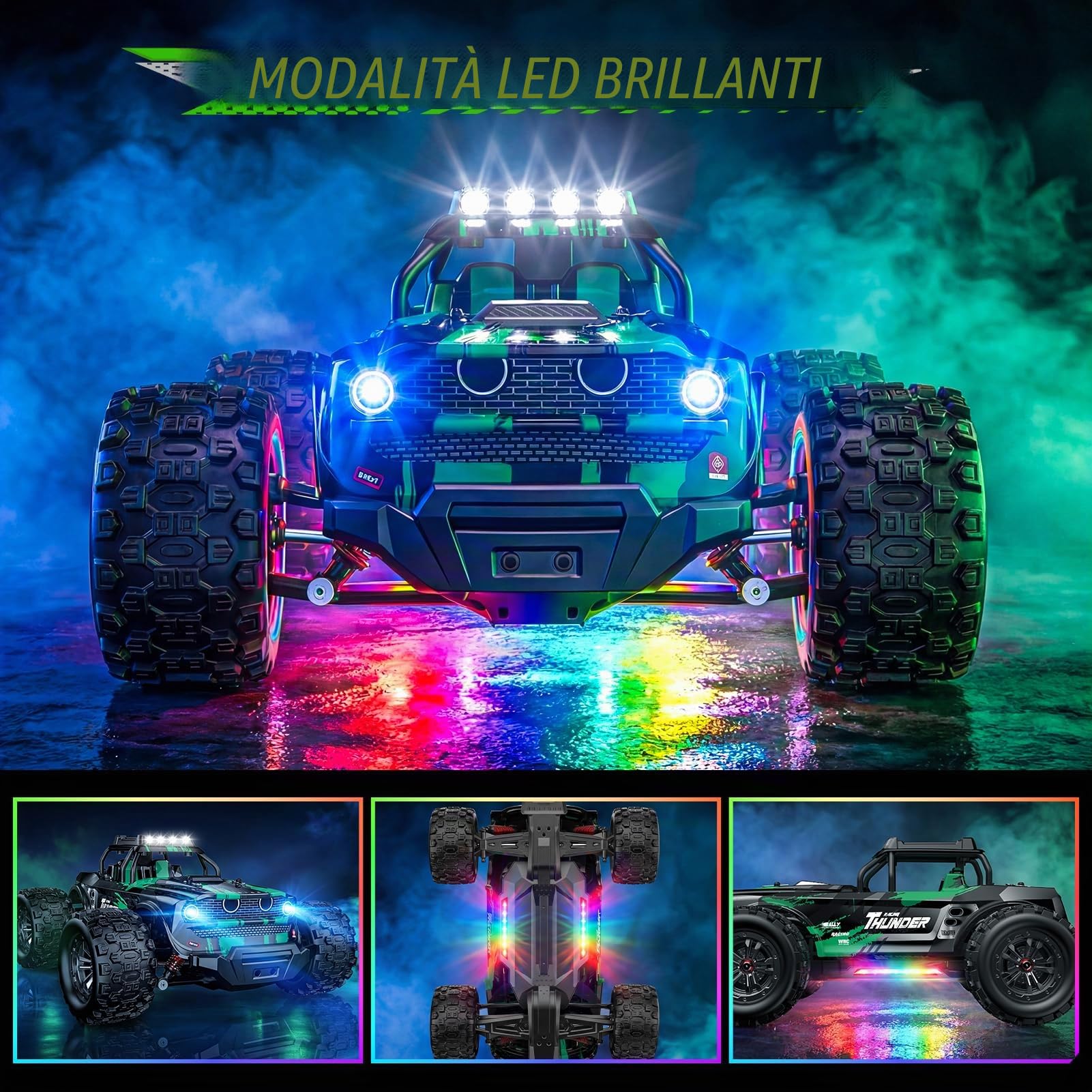 HappyGoLucky 1:14 Macchina Telecomandata Professionale, 50 KM/H, 2 Batterie da 2000 mAh, 4x4 All Terrains Monster Truck con luci LED, Auto Radiocomandata per Adulti e Ragazzi