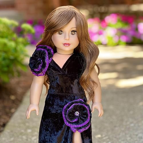 Miniatura 5 de Royal Velvet - Conjunto de 2 piezas para muñeca de 18 pulgadas, vestido negro y morado y zapatos a juego, ropa de muñeca de 18 pulgadas (bolsa no