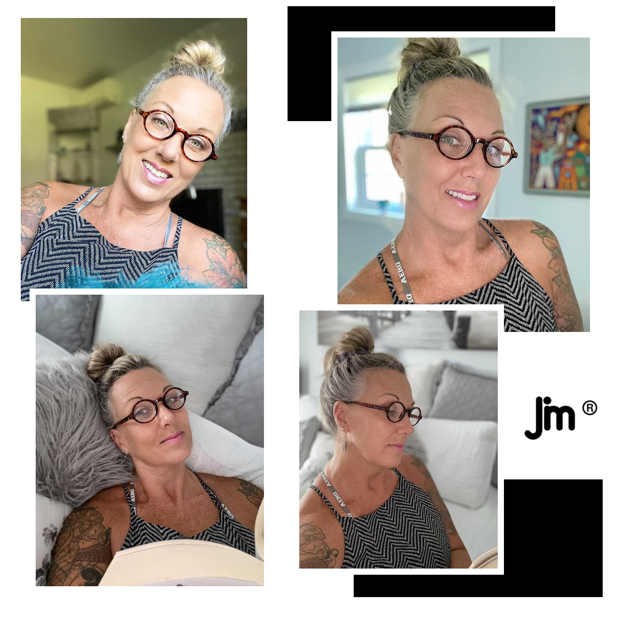 JM Lesebrille, rund, mit Federscharnier, 4 Stück, für Männer und Frauen, Lesebrille + 2.0, Schwarz und Schildkröte