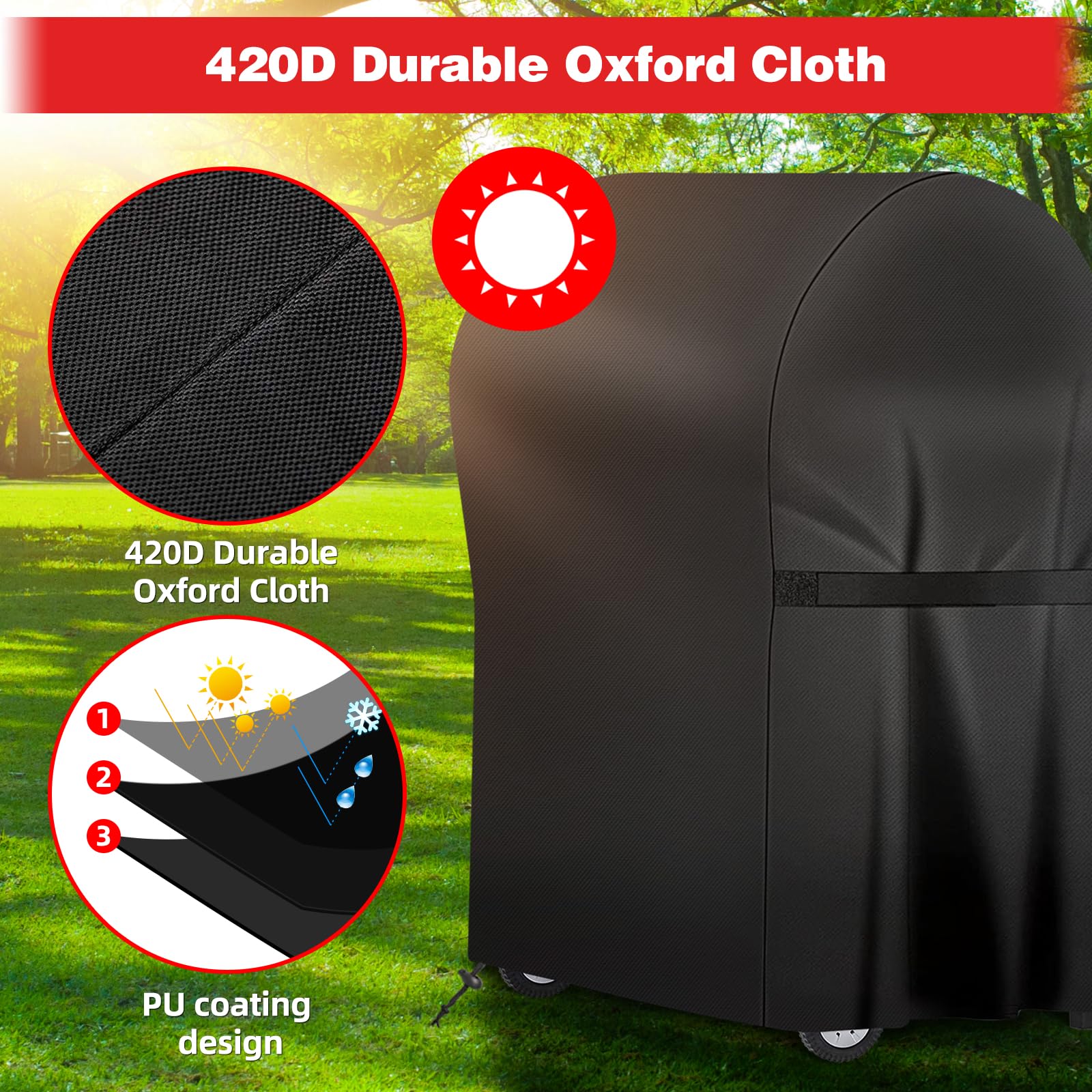 SPGOOD Copertura Barbecue Da Esterno, Resistente Alle Intemperie, 420D, in Tessuto Oxford, Impermeabile, Antipolvere Copertura per Barbecue Antistrappo,Universale 76x66x110 cm