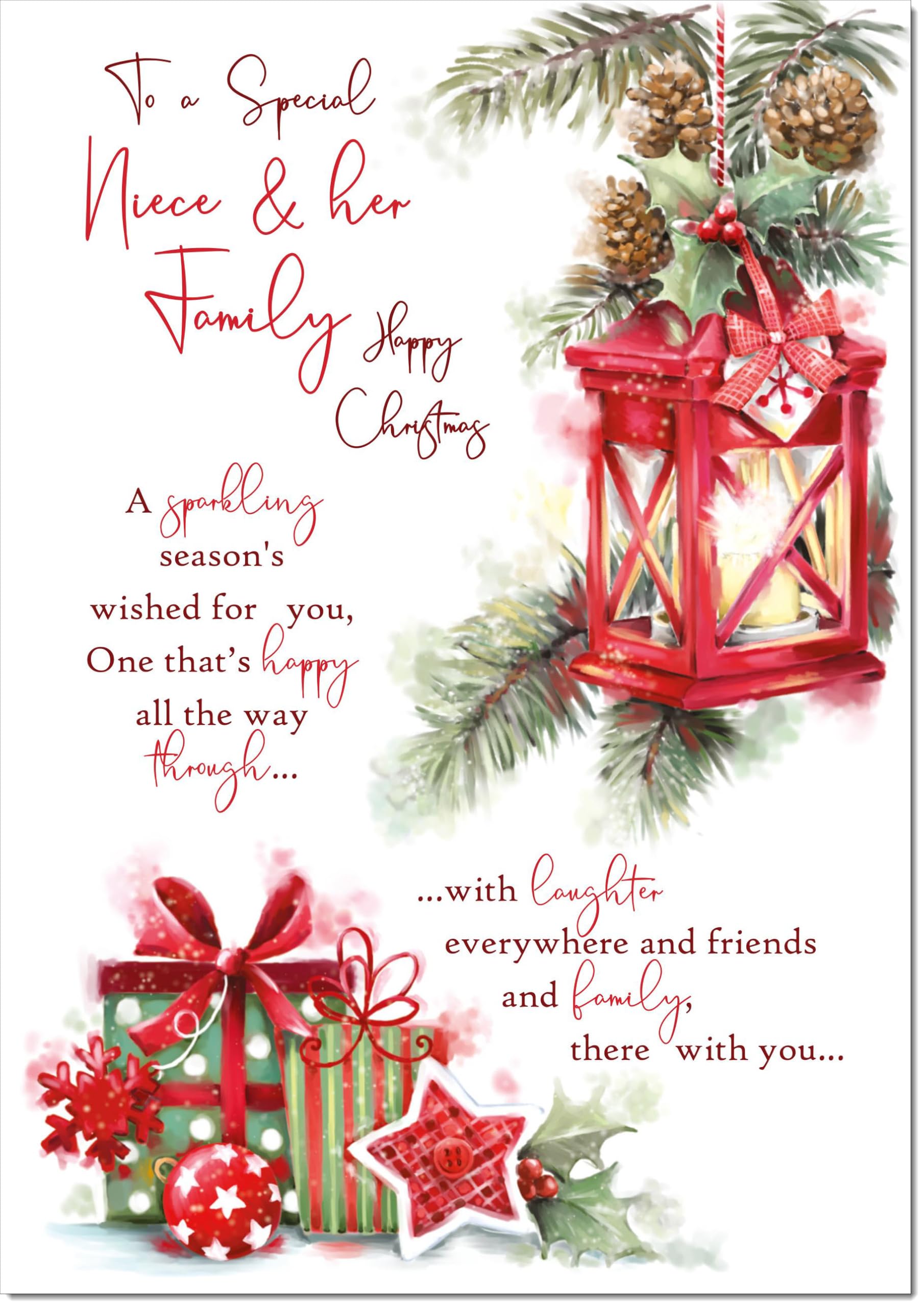 doodlecards Niece and Family Christmas Card Lamp and Parcels Large A4 Size Christmas Card for Niece & Family with Plain Envelope — image 1