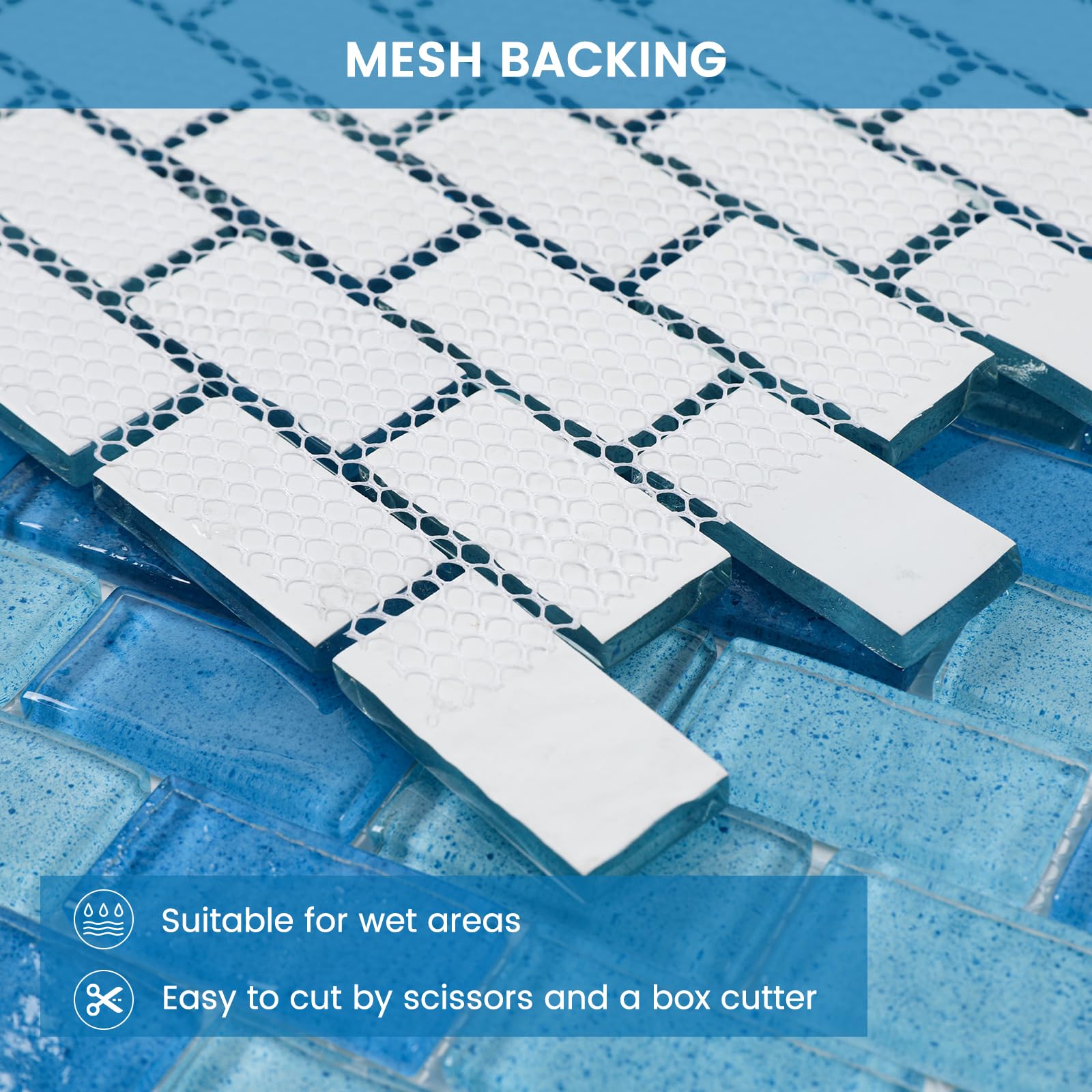 Azulejo de mosaico de vidrio, azul iridiscente de 12 x 12 pulgadas para piscina, cocina, baño (paquete de 5, 5 pies cuadrados)