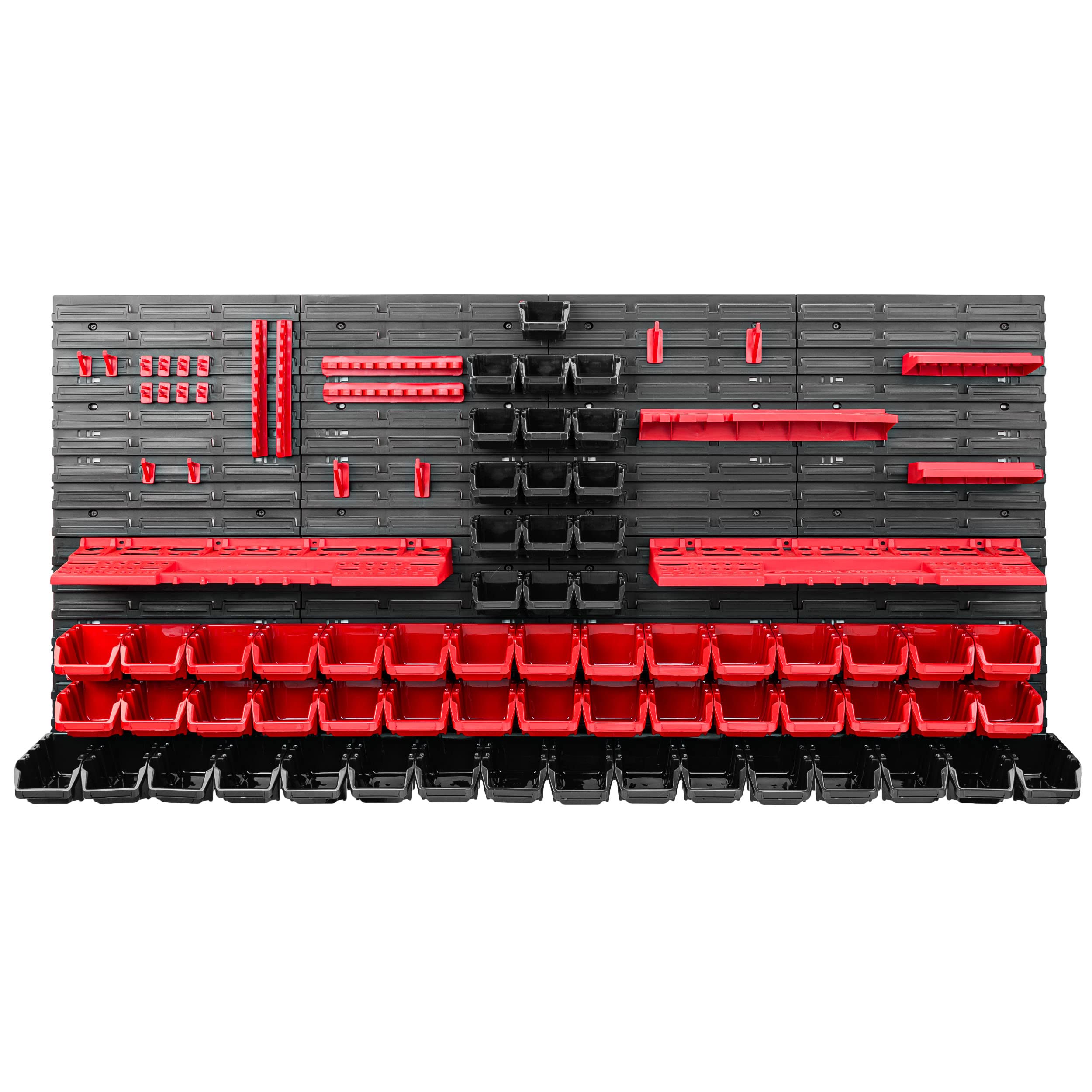 System magazynowy regał warsztatowy | 156 x 78 cm | 62 szt. pudełko | regał ścienny z uchwytami na narzędzia i pojemnikami do układania w stos – płyty ścienne, bardzo mocny regał do przechowywania,