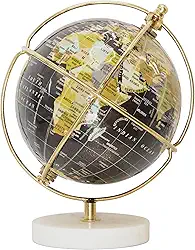 Globo Terrestre Galileu Decorativo de Mesa Mai Home 15×19×15 cm Preto e Dourado com Base de Mármore – Globo Luxo para Escritório, Sala, Quarto, Decoração Moderna e Presente Criativo