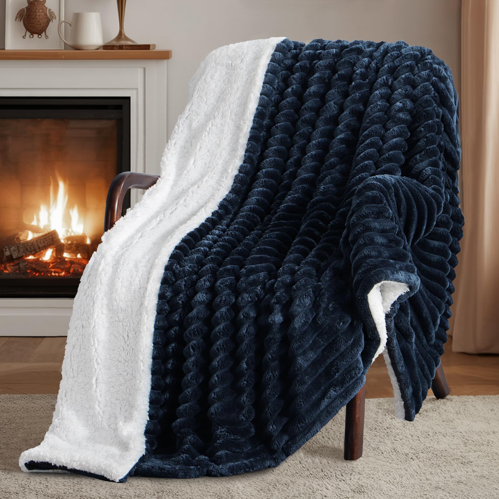 RUIKASI Plaid Coperta Pile Singolo - 130x150 cm Coperta Termica Invernale Sherpa Morbida per Divano e Letto Singolo, Blu