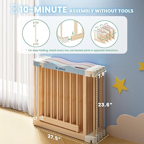 Miniatura 2 de Corralito de madera plegable  Patio de juegos de madera ajustable con puerta, valla de seguridad grande para interiores para bebés y niños pequeños