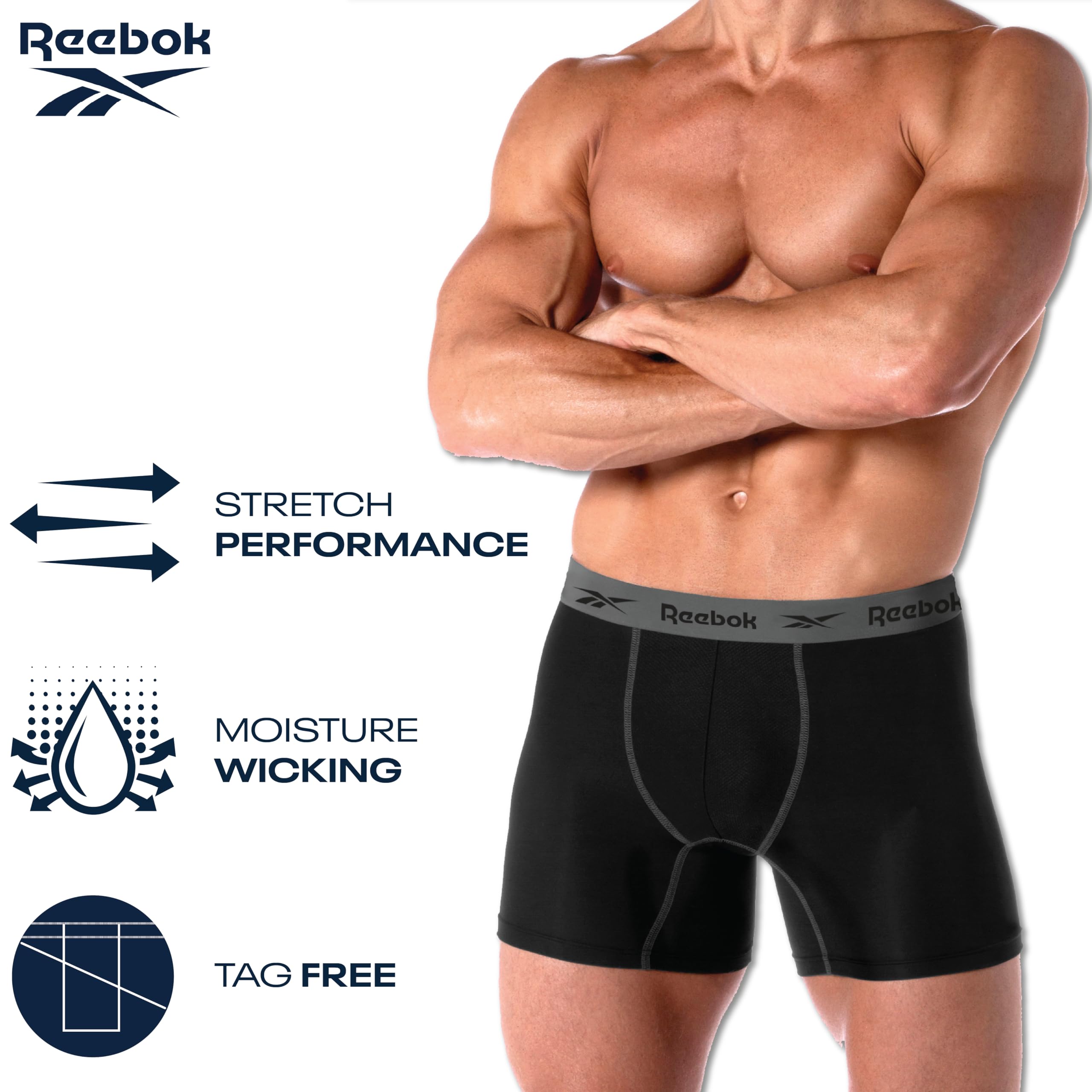 Reebok Men's Underwear - Performance Boxer Briefs (8 Pack)