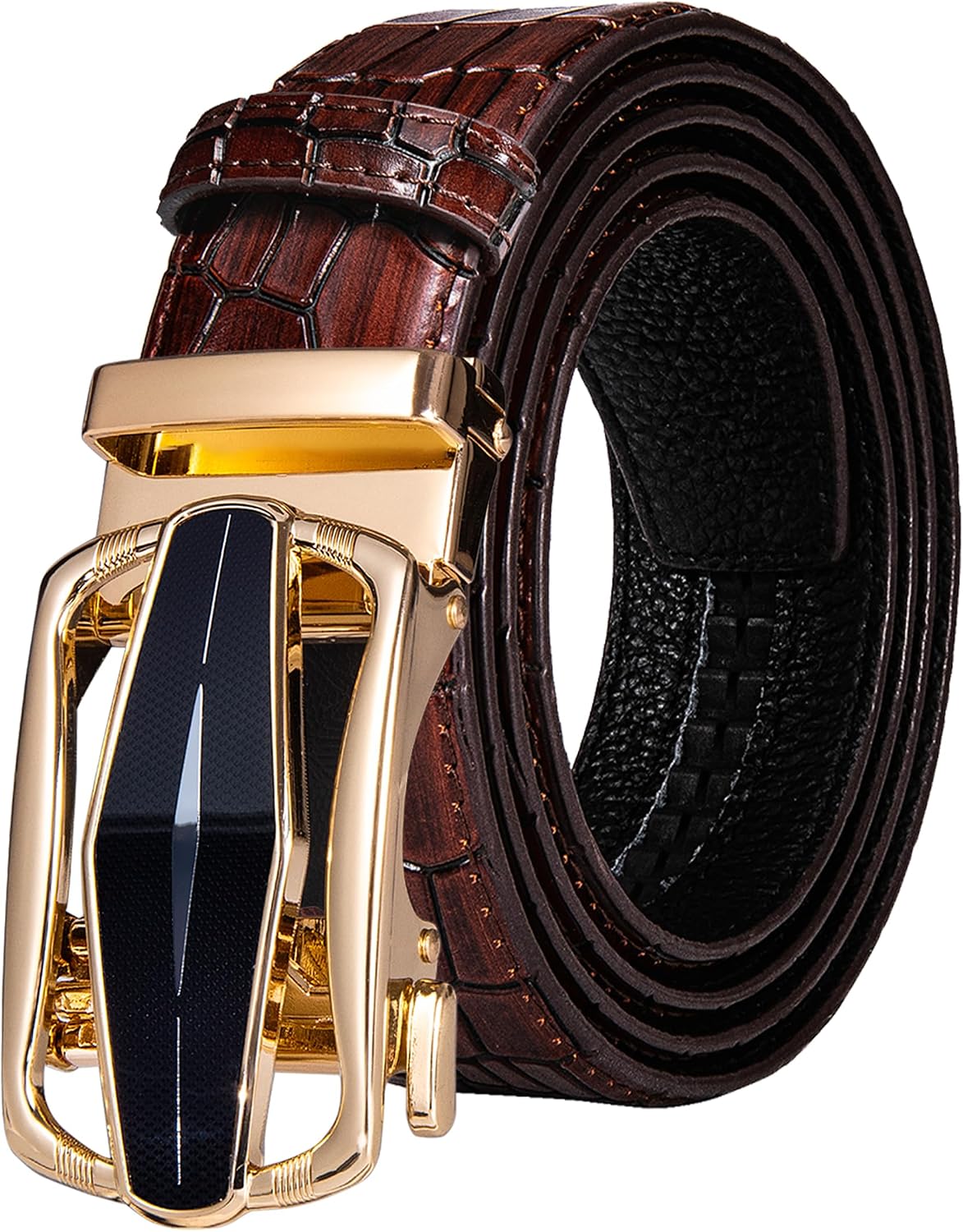 Barry.Wang Designer Mens Belts Leather Ratchet 1 3/8" Adjustable Sliding Buckle Dress Belt Automatic Strap Golf Business