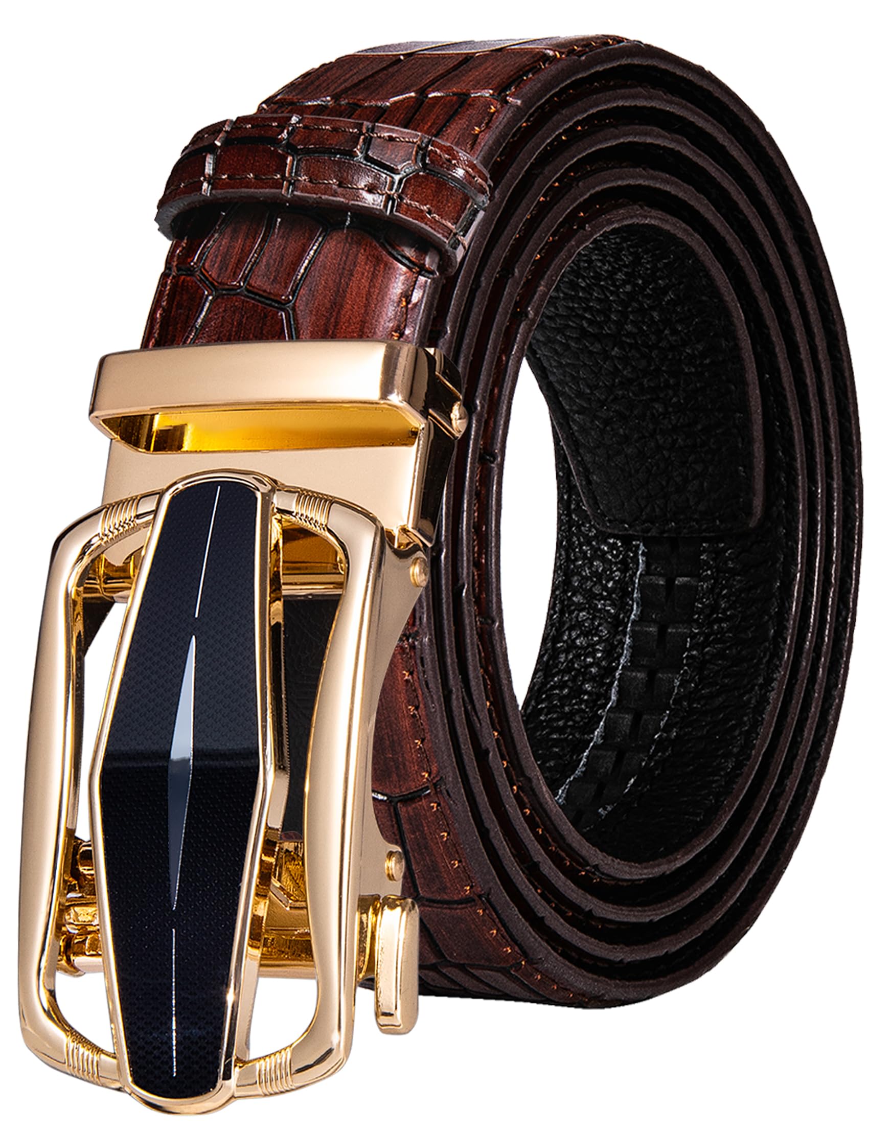 Barry.Wang Mens Ratchet Belts Leather Designer 1 3/8" Adjustable Buckle