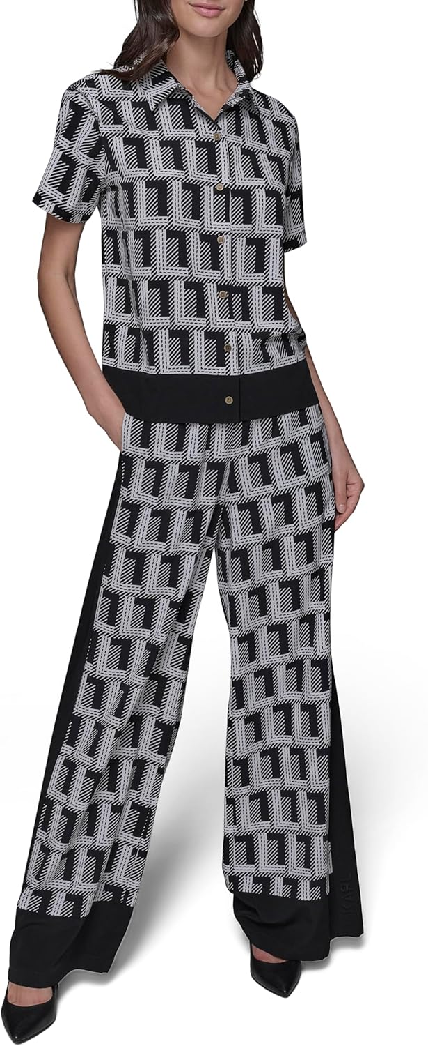 Karl Lagerfeld Womens Multi Collared Essential Camp Shirt Buttom Down