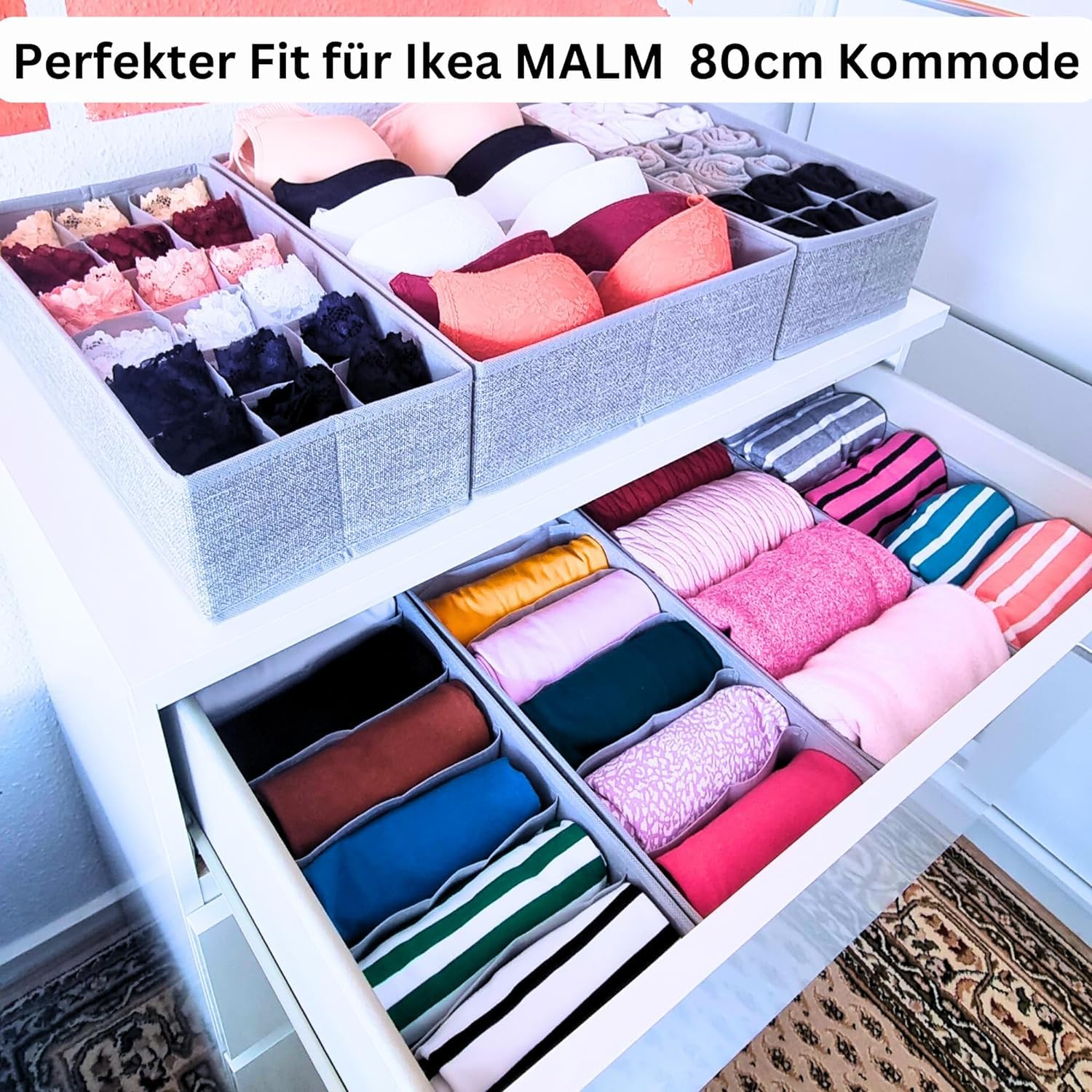 MaxWit MALM Organizer für stilvolle MALM Kommoden, passgenau, stabil mit Bodeneinlage, Ordnungssystem Kleiderschrank, Ordnungssystem für MALM Kommode, Unterwäsche aufbewahrung