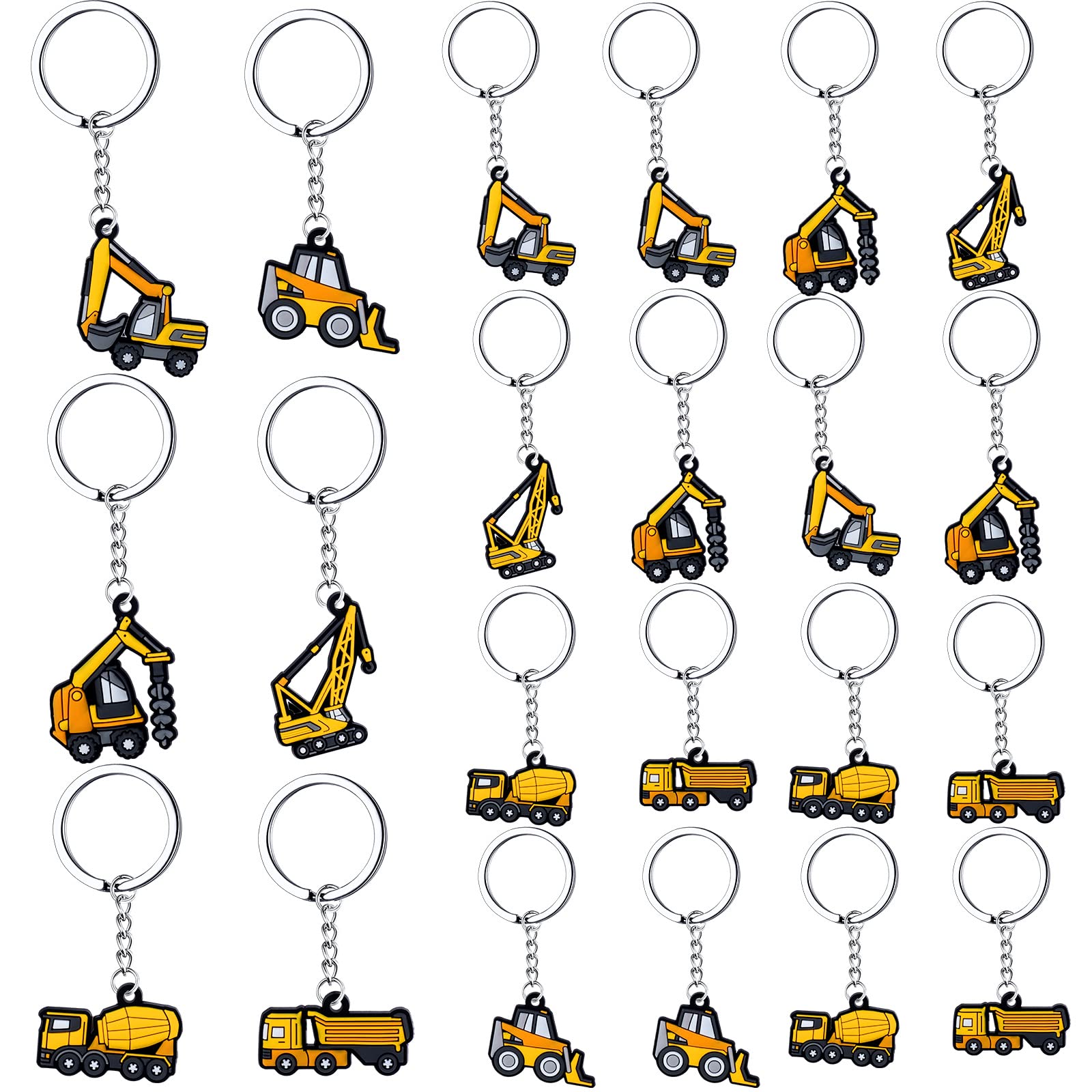 Kigeli 24 Pcs Mini construction Keychain Key Ring Decoration Silicone construction Party Favors Keychain construction Birthday Party Supplies for Kids