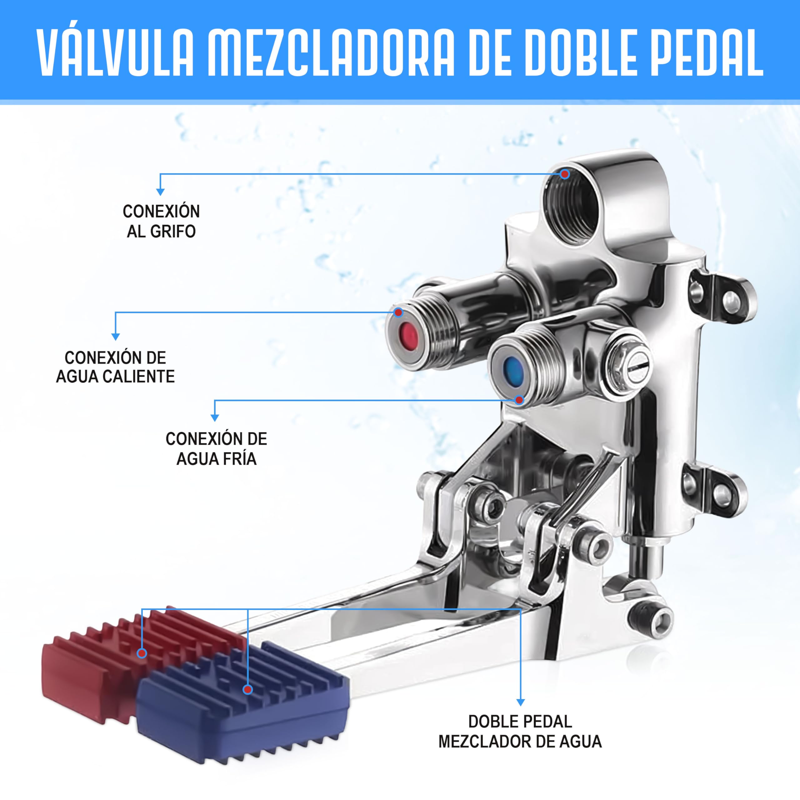 Grifo de Pedal Mezclador Doble (Agua Fría y Caliente) para Fregadero/Lavamanos – Ideal para Cocina, Baño e Industria Hostelería