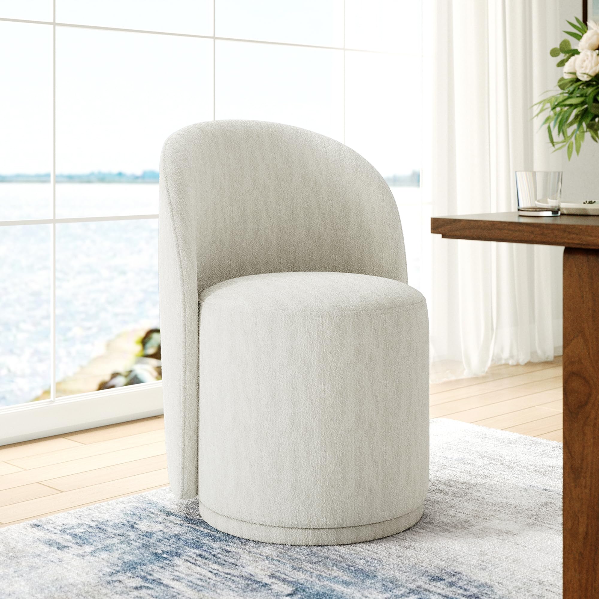 Swivel Barrel Dining Chairs, Upholstered Modern Accent Chair for Living Room, Bedroom, Makeup Vanity, Dining Room, Kitchen (Swivel Chenille Cream White, Set of 1)