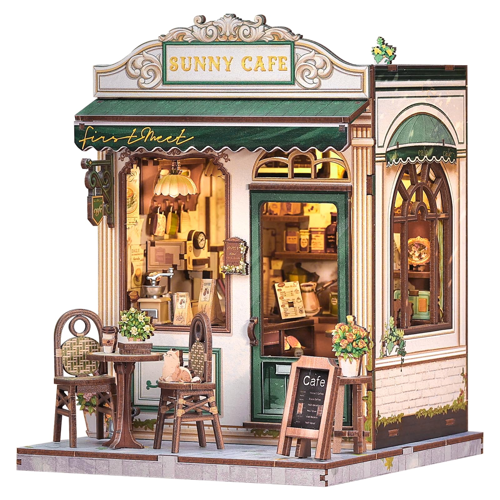 Fsolis Book Nook Kit - Miniatur Puppenhaus - 3D Puzzle Bastelset für Bücherrega Dekoration - Zeitloses Geschenk für künstlerische Mädchen & Frauen (Sunny Cafe)