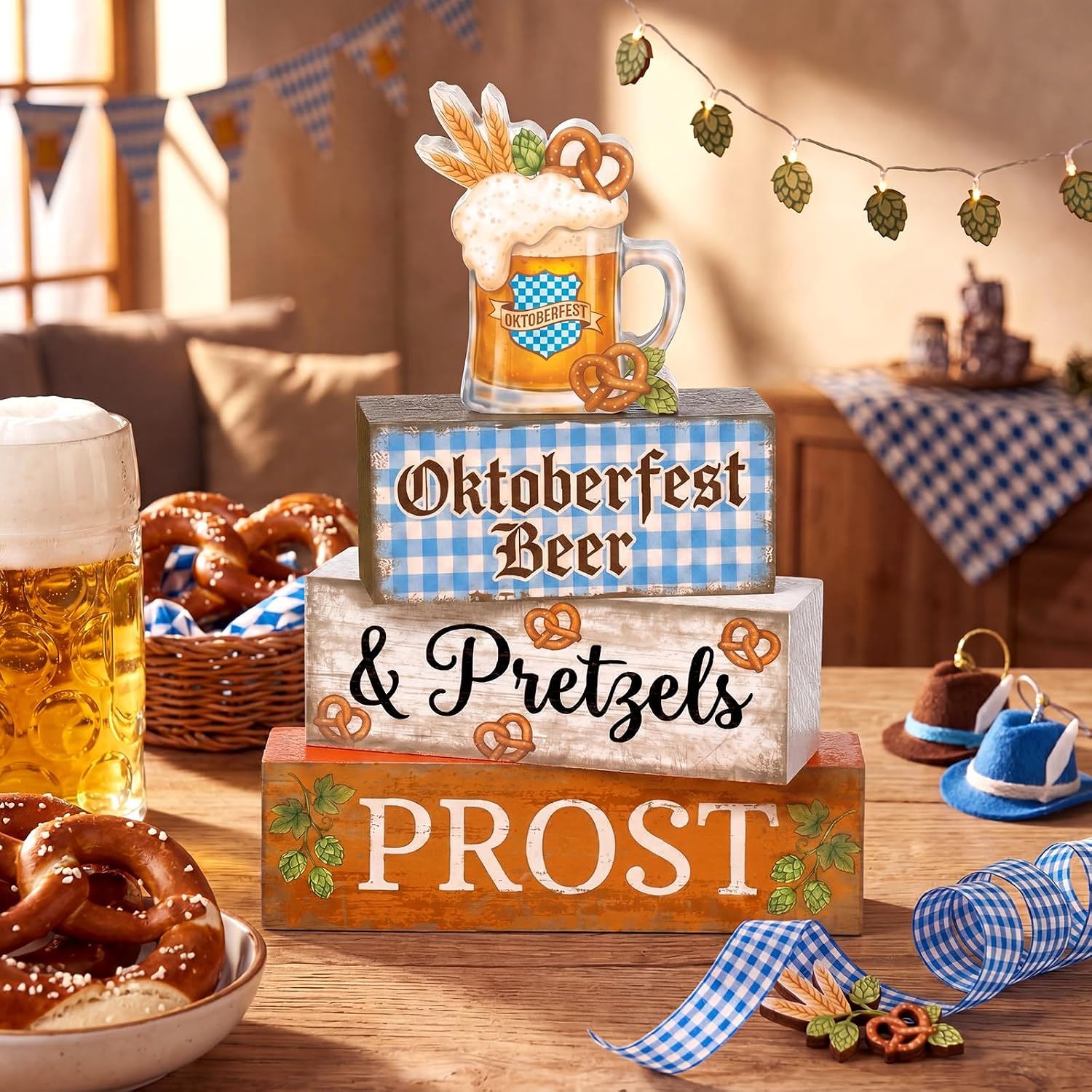 Colingmill 4 Pcs Oktoberfest Table Decorations Wooden Beer Sign
