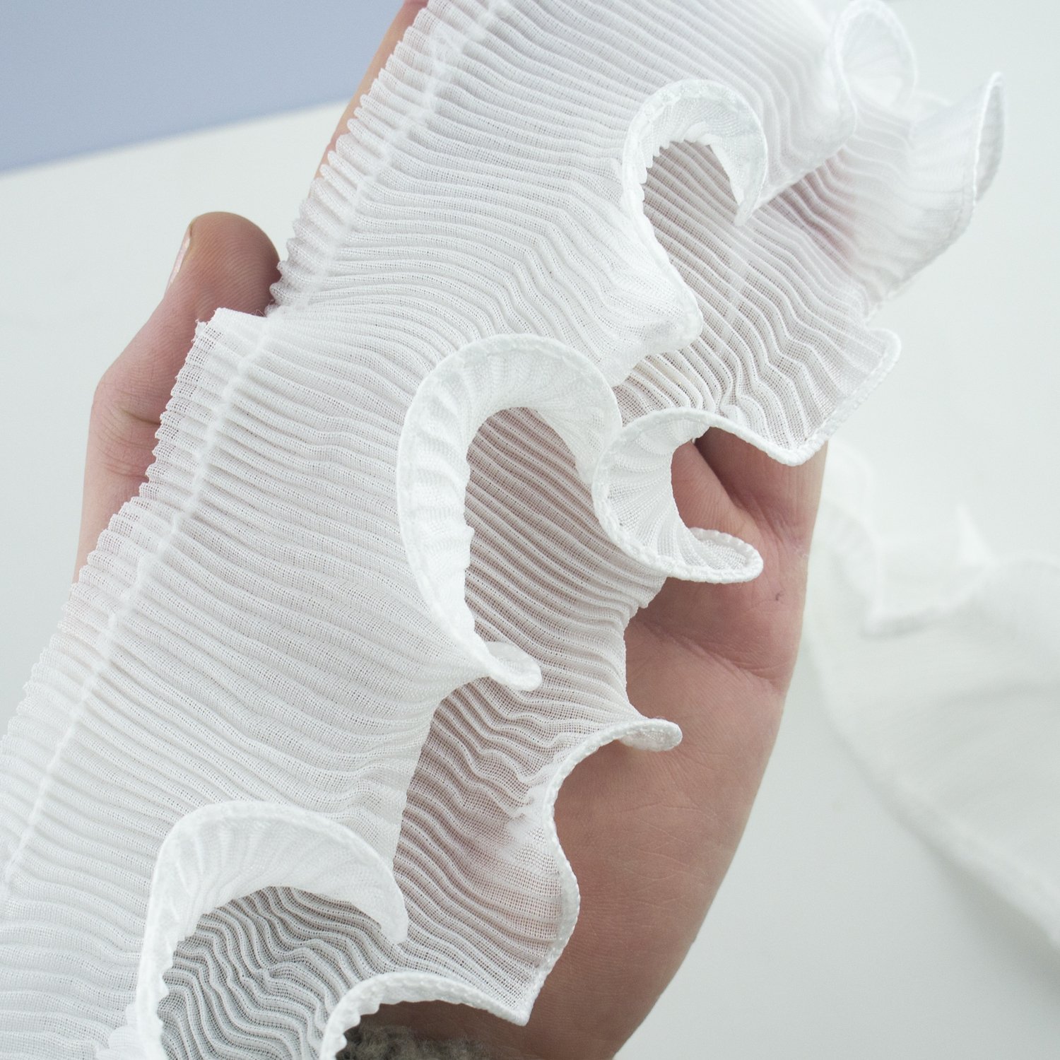 HAND® White Nylon Frill Ruffle Elastic Trim 2 Layers - 70 mm Wide
