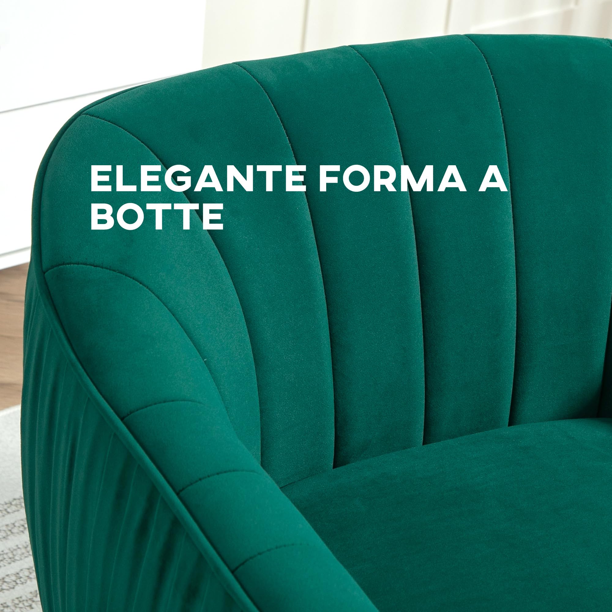 HOMCOM Poltrona da Salotto Imbottita con Braccioli e Schienale, Design Moderno, Gambe in Metallo (71x72x73 cm) Verde