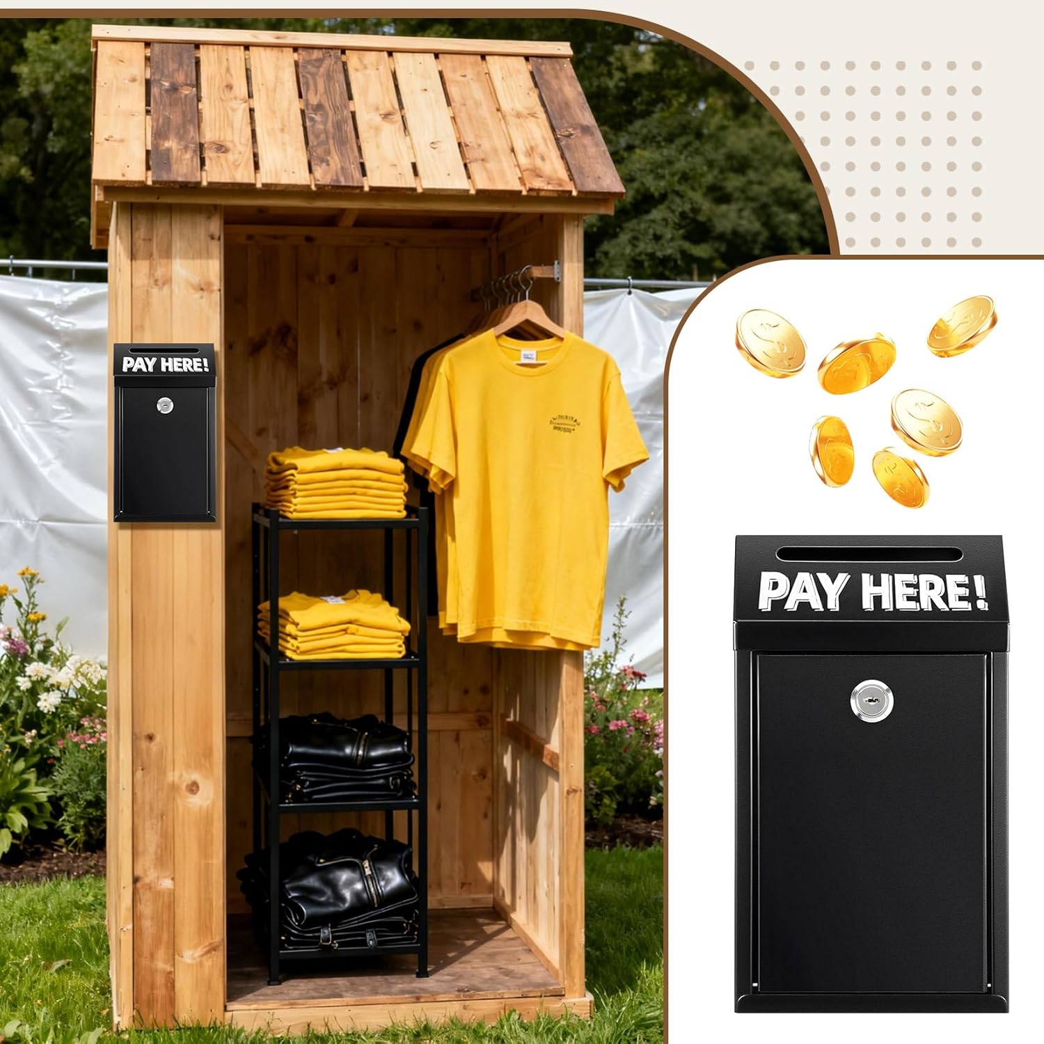Metal Donation Box with Lock – Wall Mounted Cash Money Box with Slot for Cash Deposit, Hualleko Money Drop with Lock and Slot for Home/Office/Outdoors 10.2 x 5.6 x 2.9 Inch(Black)