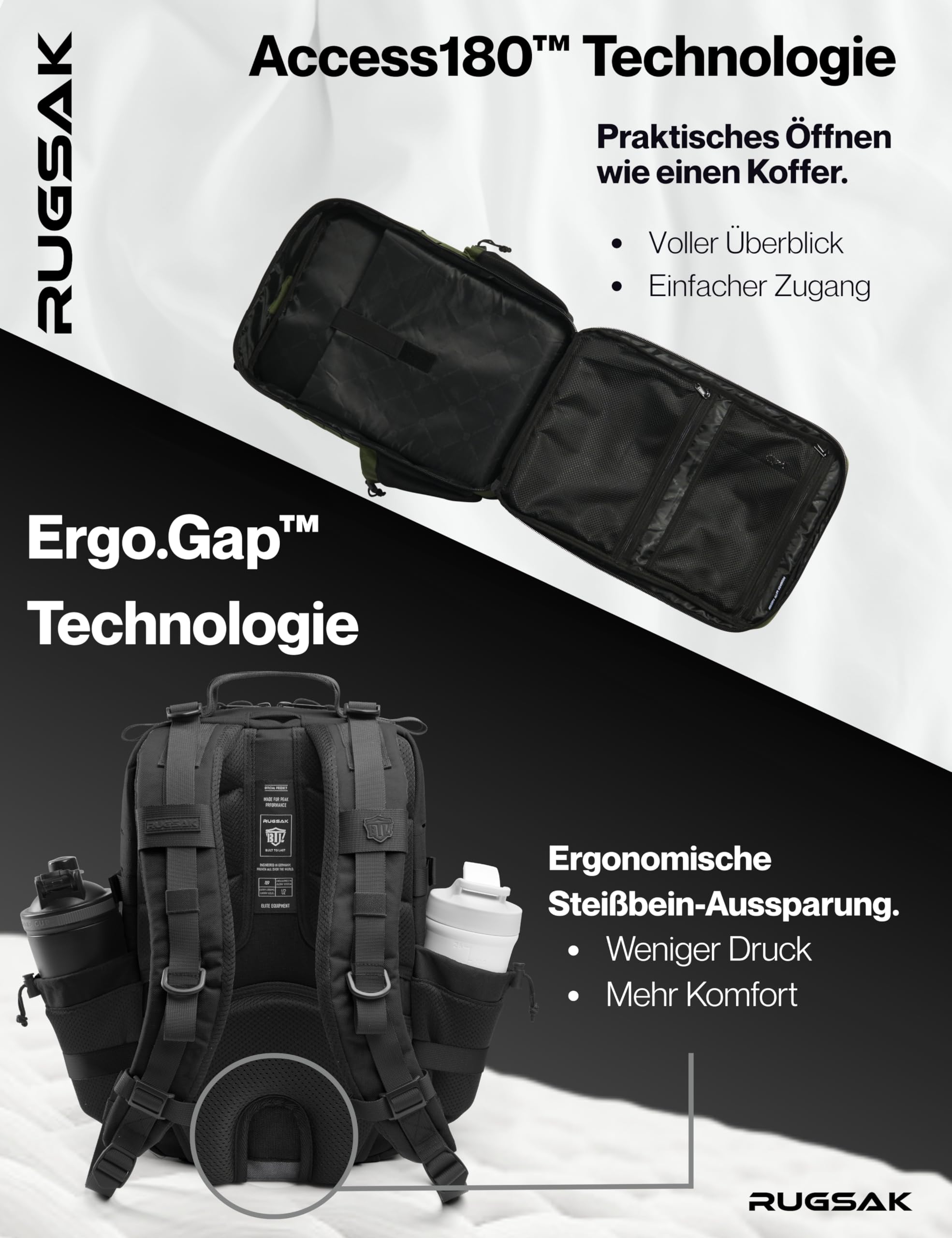 RUGSAK ALPHA | Zaino tattico [15 – 25 L] impermeabile ed estremamente robusto, zaino da sopravvivenza militare, per attività all'aperto, lavoro, escursioni, campeggio e palestra, zaino da viaggio
