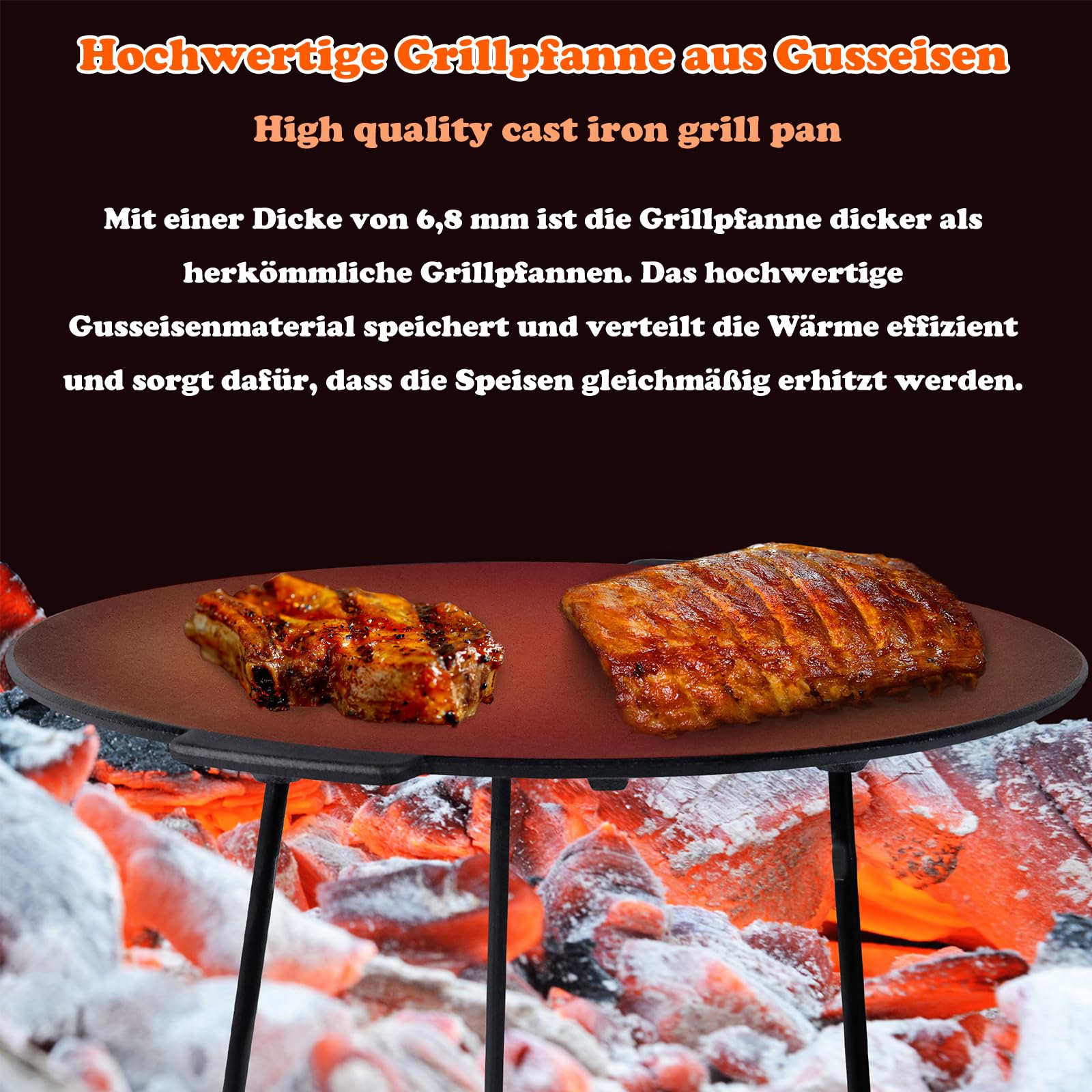 LZQ Sartén de hierro fundido redonda 45 cm para barbacoa con trípode extraíble y placa de horno holandés