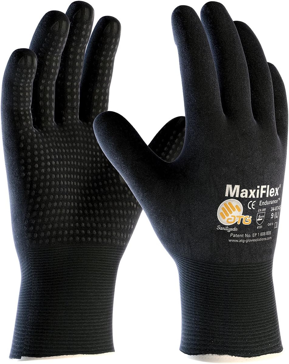ATG 34-8745/M Maxiflex Endurance, 15G Nylon, Full Coat Blk. Microfoam Nitrile Dot Black