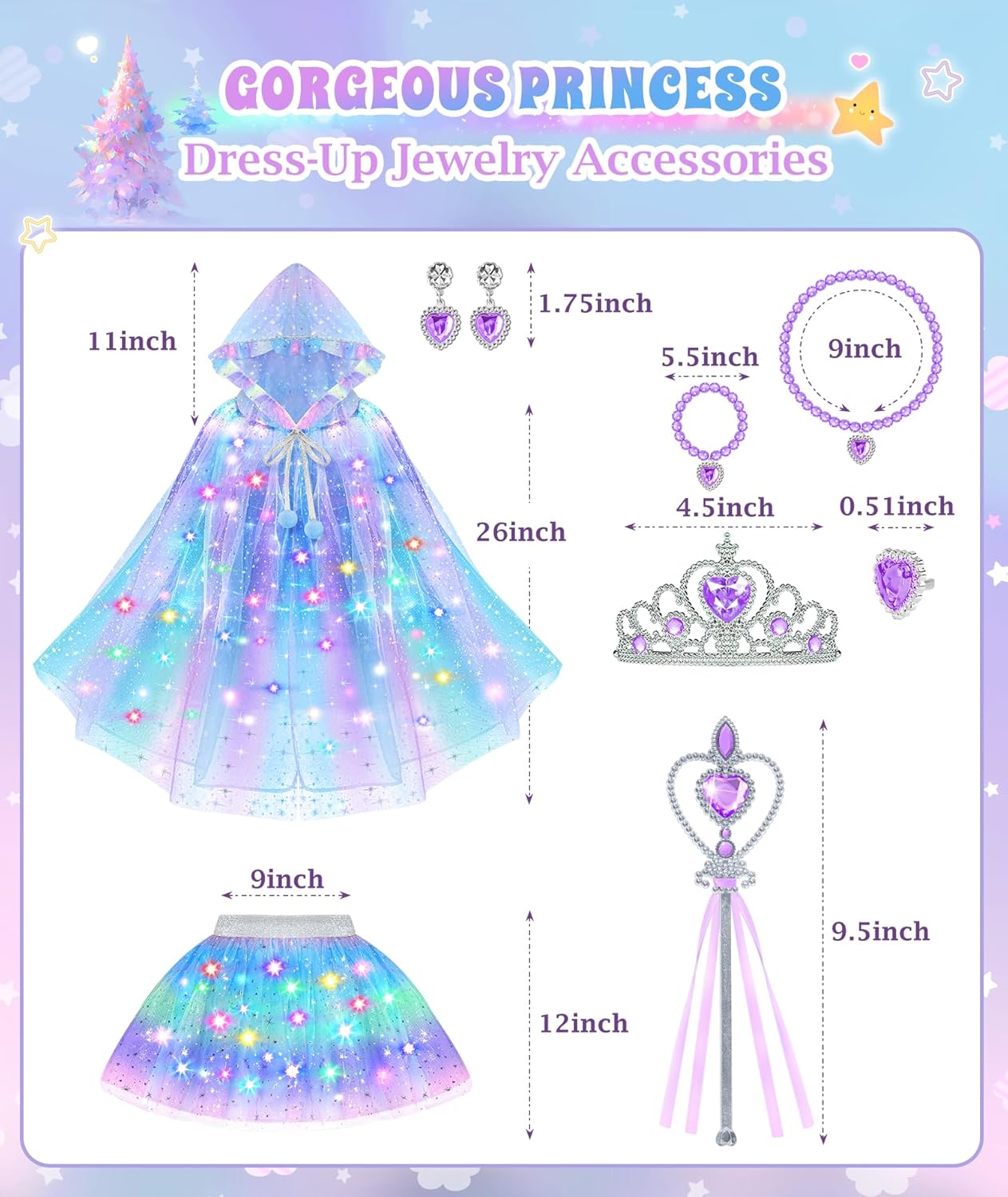 Princess Dress Up for Girls, Unicorn Light up Princess Cape Princess Dress Costume Crown Gift for Girls 3 4 5 6 - Image 8