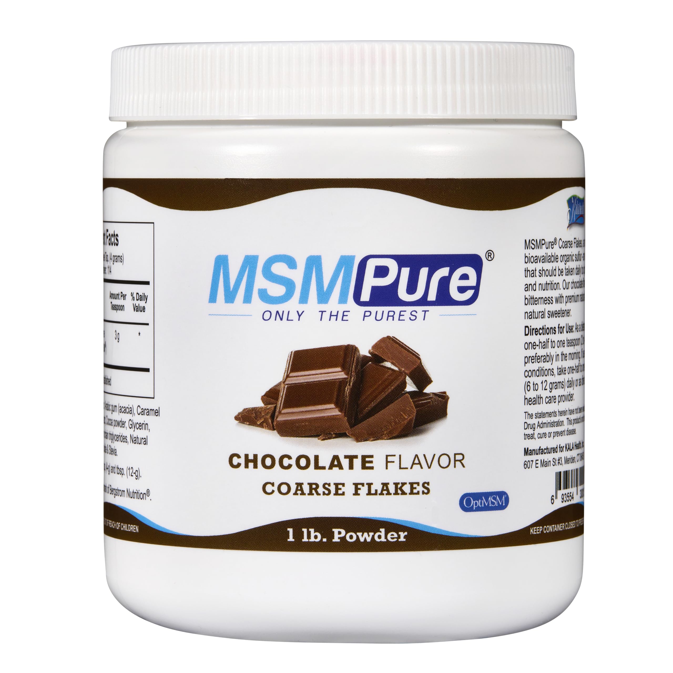 KALA HEALTH MSMPure Chocolate Flavored MSM Powder Coarse Flakes, 1 lb Chocolate 1 Pound (Pack of 1)