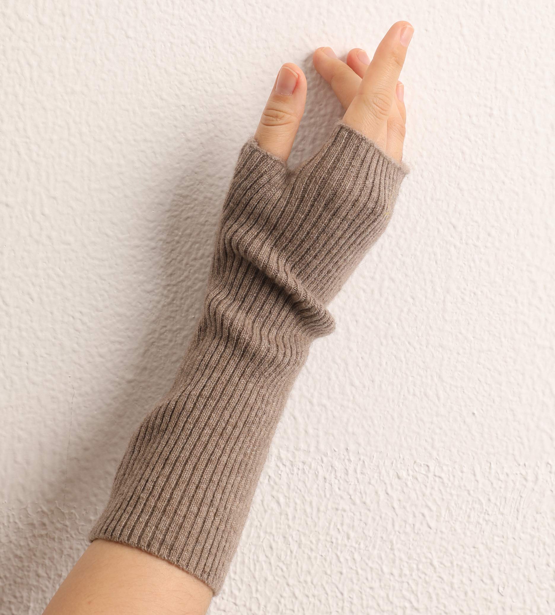 Mujer calentadores de muñeca cachemira longitud media manguito brazo guantes punto costilla sin dedos