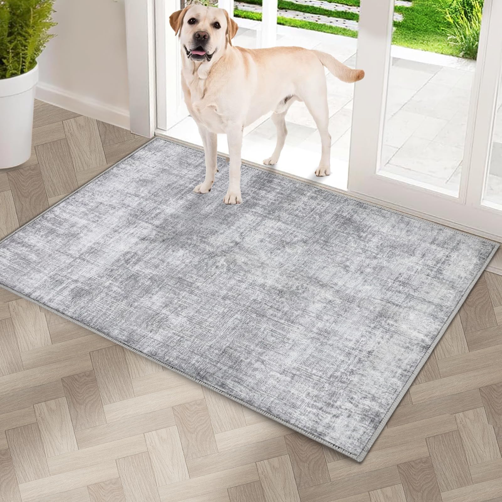 COMSLE Door Mat, Front Door Mat Indoor for Entrance Faux Wool Absorbent Non Slip Modern Throw Rug for Entryway Hallway Muddy Paws - Pet Friendly,