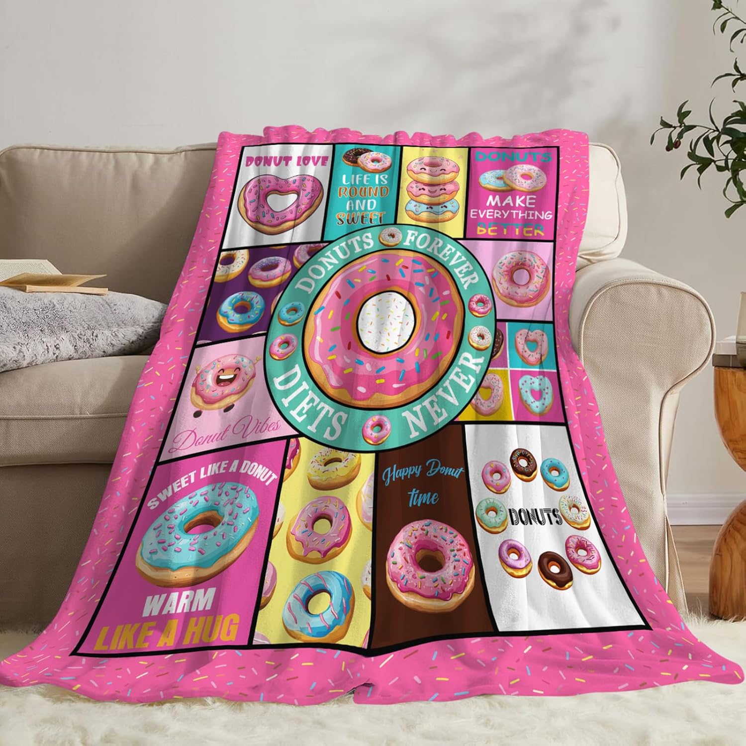 Donut Throw Blanket Baking Food Blankets Gifts Stuff Decor Lightweight Fleece Plush Flannel for Lover Women Girls 40"x50" - Image 4