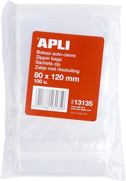 Bolsas APLI 13135 con cierre de autocierre, ideales para organizar pequeños objetos y alimentos.