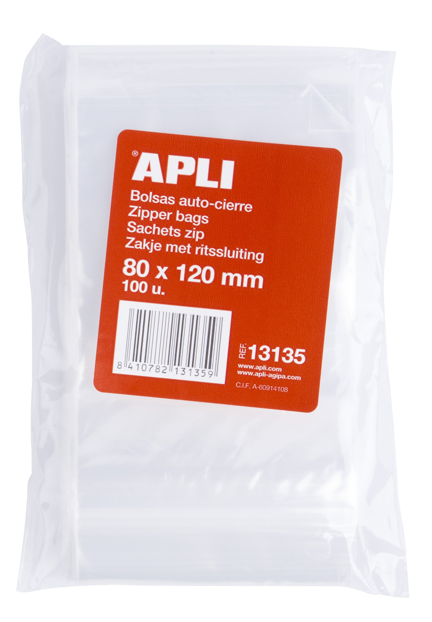 APLI - Pack of 100 Resealable Plastic Bags 80 x 120 mm Multicoloured
