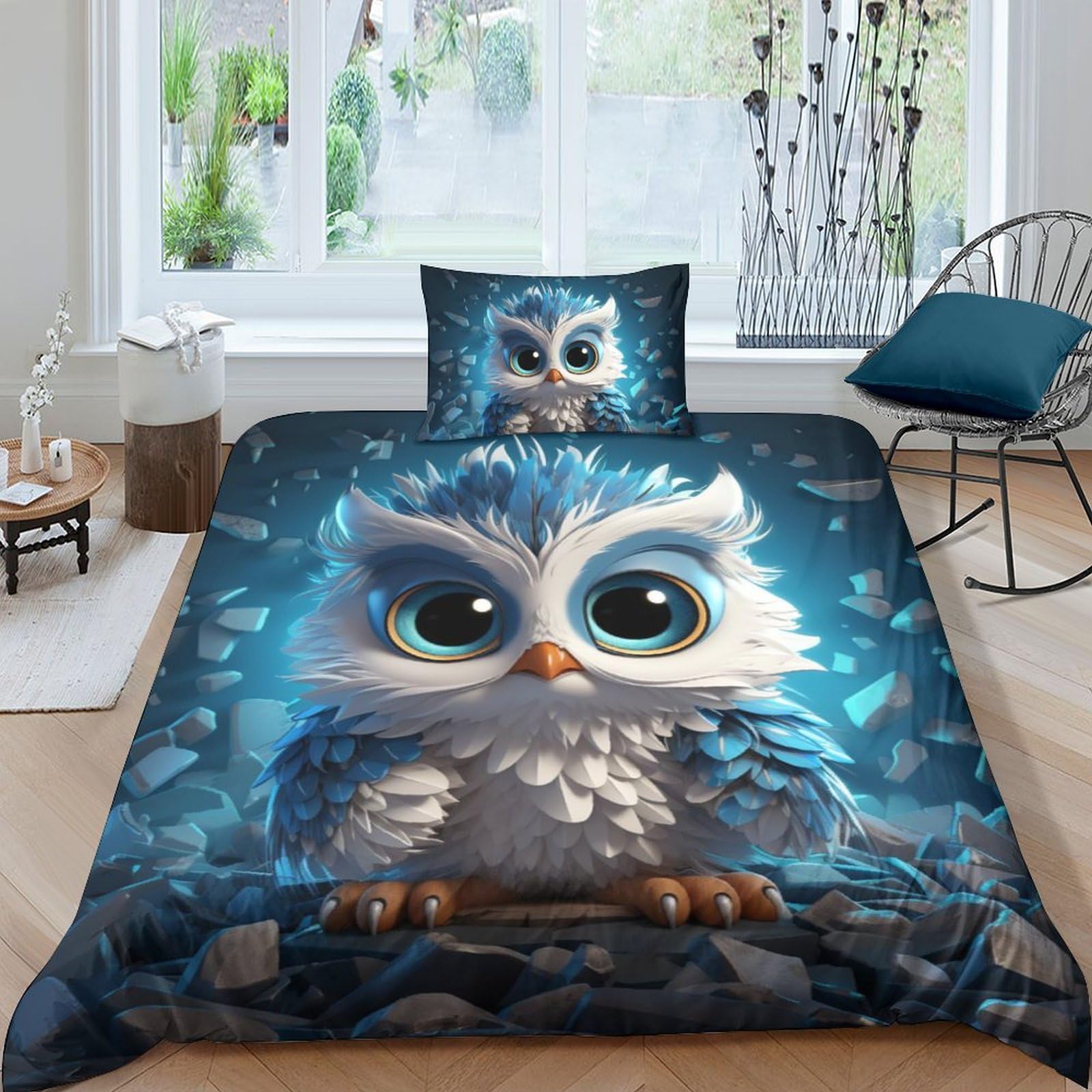 HOTGE Birds Owls Bedding Duvet Cover 3D Cartoon Animals Printed Quilt Duvet Cover with Zipper Closure, Soft Microfiber Bedding For Adults And Children Single（135x200cm）