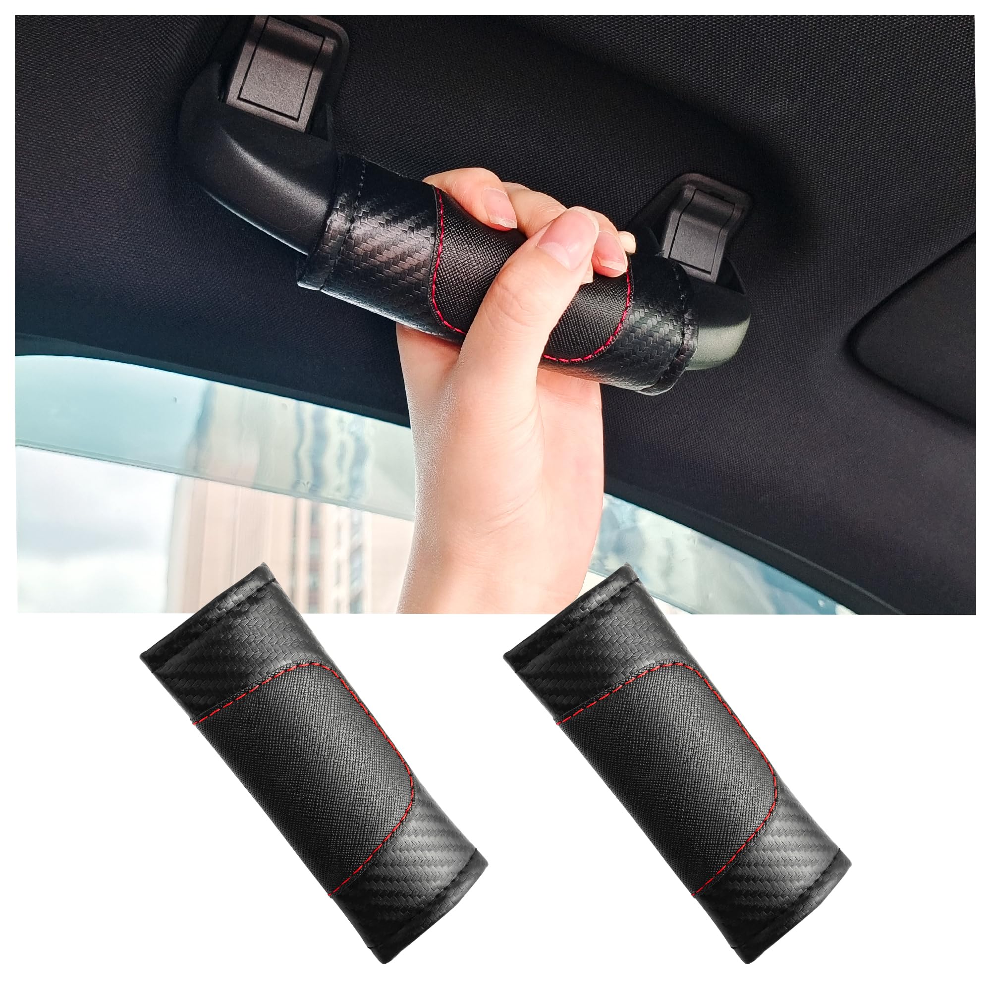 2PCS Carbon Fiber Car Door Handle Protector,Car Door Handle Scratch Protector for Decorations,Universal Interior Accessories (Carbon Fiber Black)