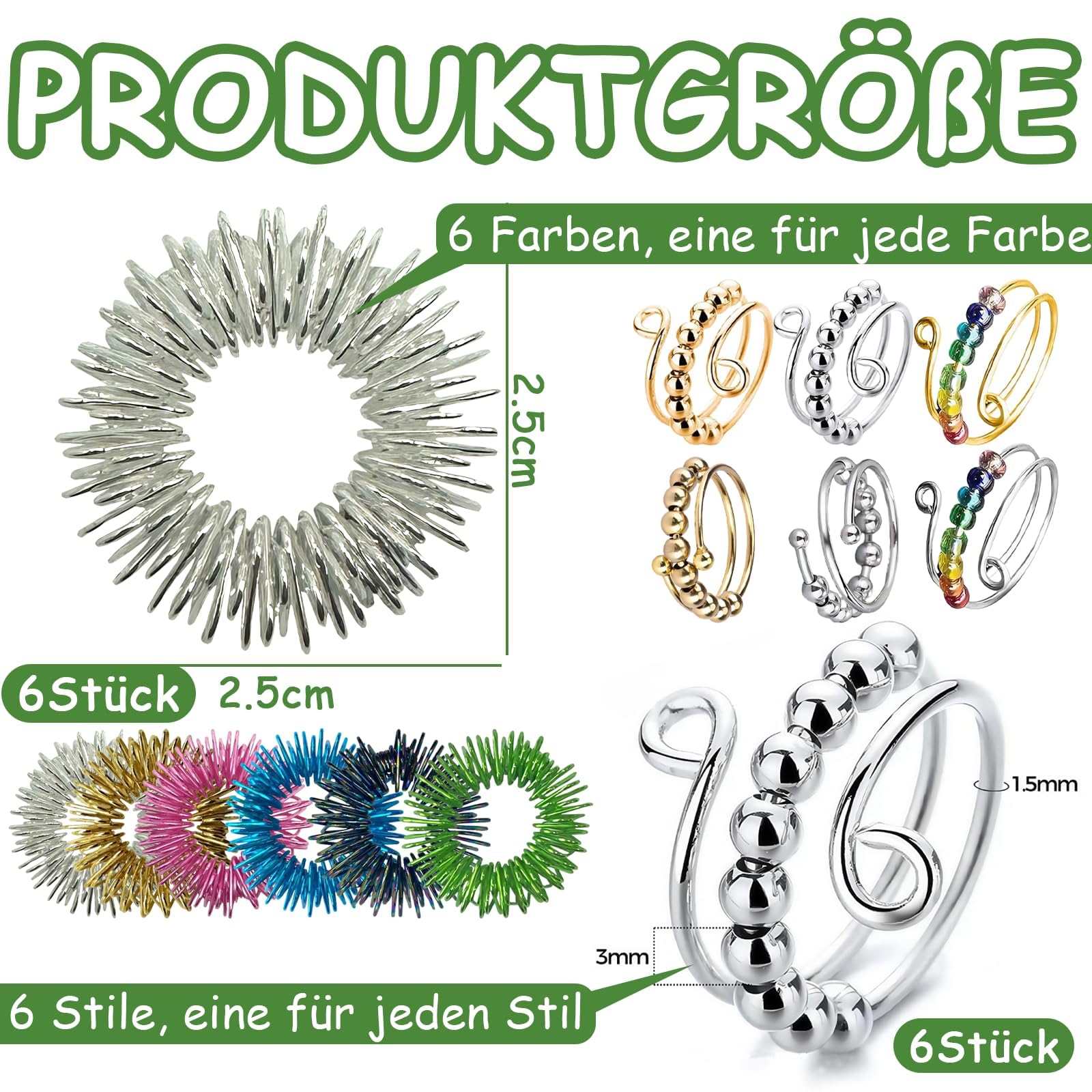 Zestaw 12 pierścionków Fidget Ring