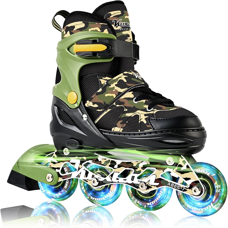 Kuxuan Boys Adjustable Inline Skates with Light up Wheels, Fun Illuminating Skates for Kids Girls Youth