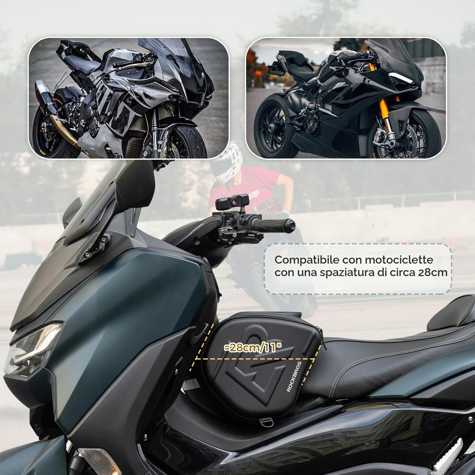 ROCKBROS Borsa da serbatoio per moto, 14 l, rigida, navigazione, impermeabile, cerniera, casco