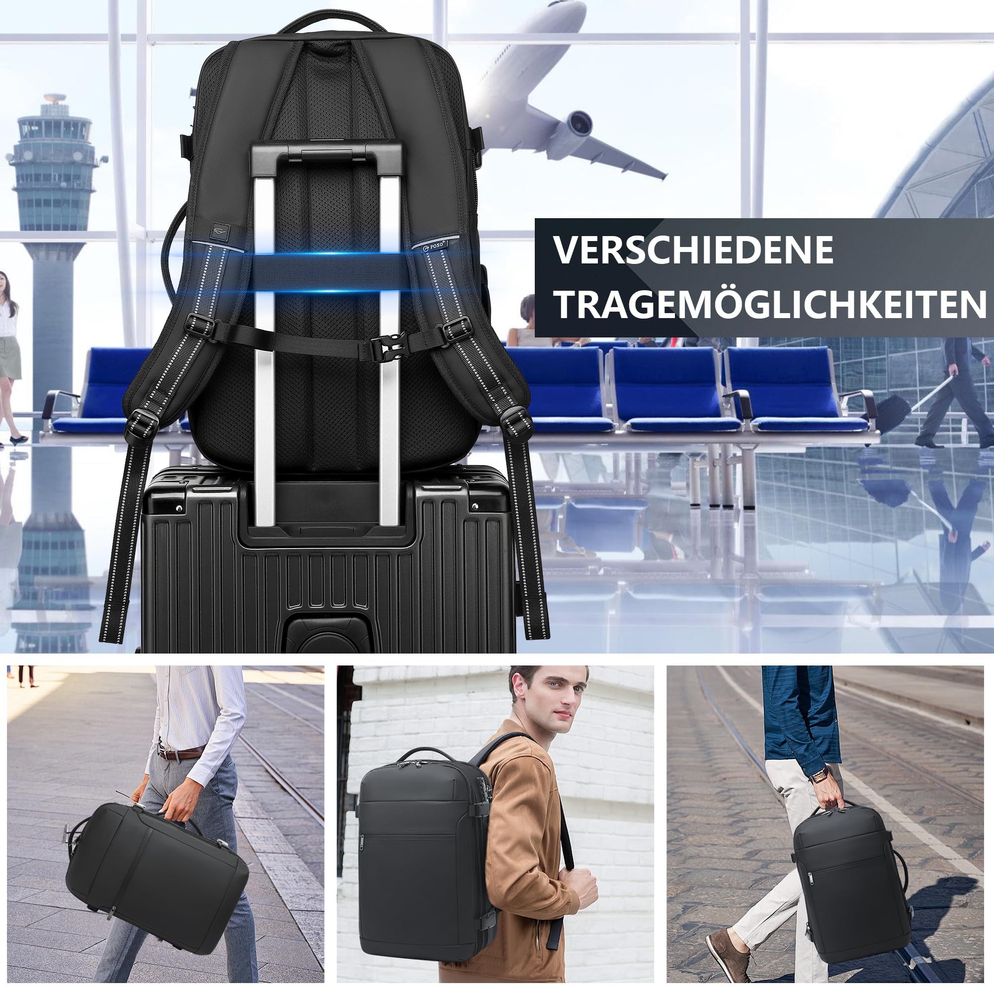 Zaino da viaggio sottovuoto, zaino espandibile a compressione sottovuoto da 60 litri, zaino impermeabile per laptop con lucchetto TSA e pompa a vuoto,nero