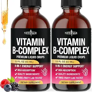 NEW AGE Vitamin B-Complex B5 Pantothenic Acid | B12 Methylcobalamin | B1 Thiamine | B6 Pyridoxine | B7 Biotin | B9 Folic | B3 Niacinamide - B Complex Liquid Drops, Made in USA Supplement - 4fl oz