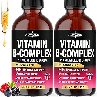 NEW AGE Vitamin B-Complex B5 Pantothenic Acid | B12 Methylcobalamin | B1 Thiamine | B6 Pyridoxine | B7 Biotin | B9 Folic | B3 Niacinamide - B Complex Liquid Drops, Made in USA Supplement - 4fl oz