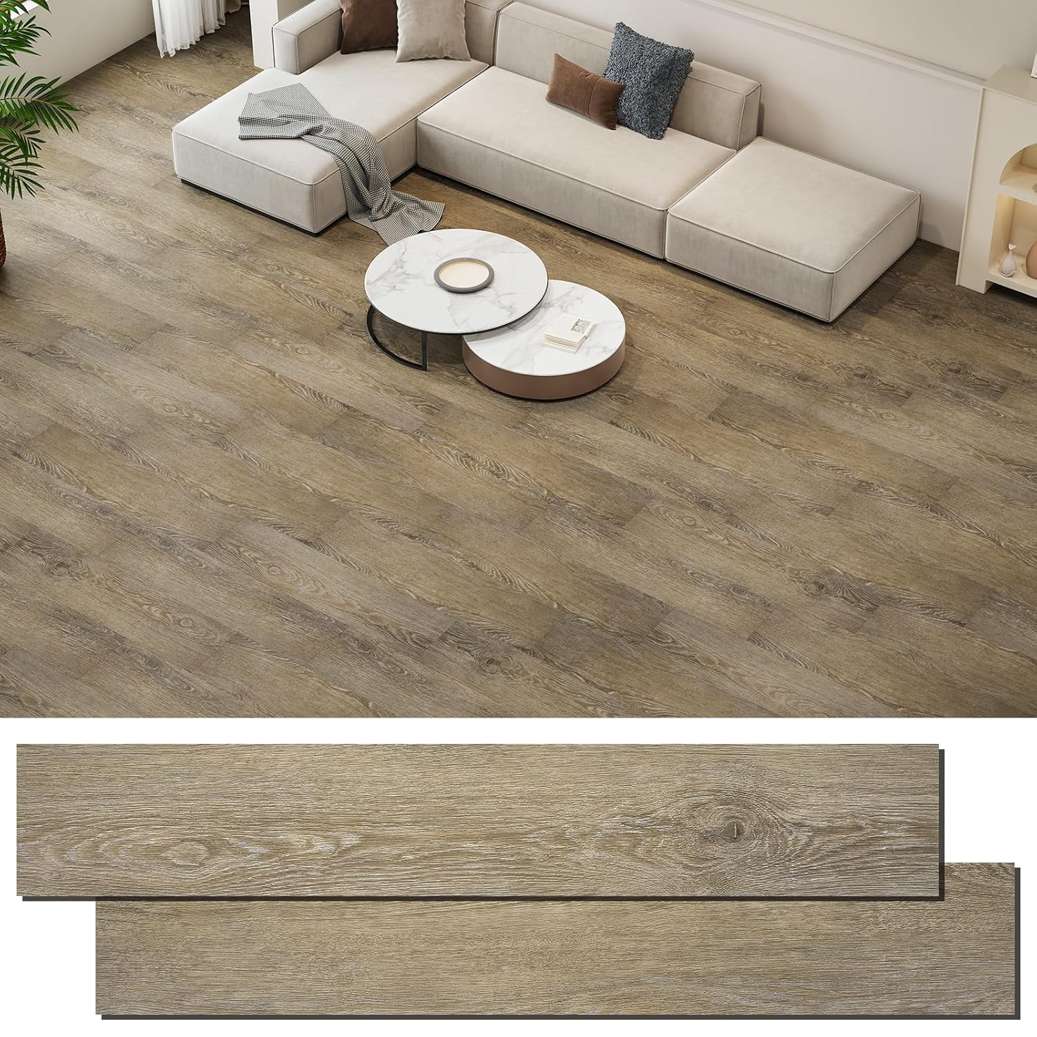 INMOZATA Peel and Stick Floor Tile Vinyl Flooring, Waterproof Vinyl Plank Flooring 36-Pack 54 Sq.Ft Wood Grain Self Adhesive Peel and Stick Flooring for Bedroom, Living Room, Kitchen, RV(Deep Gray)