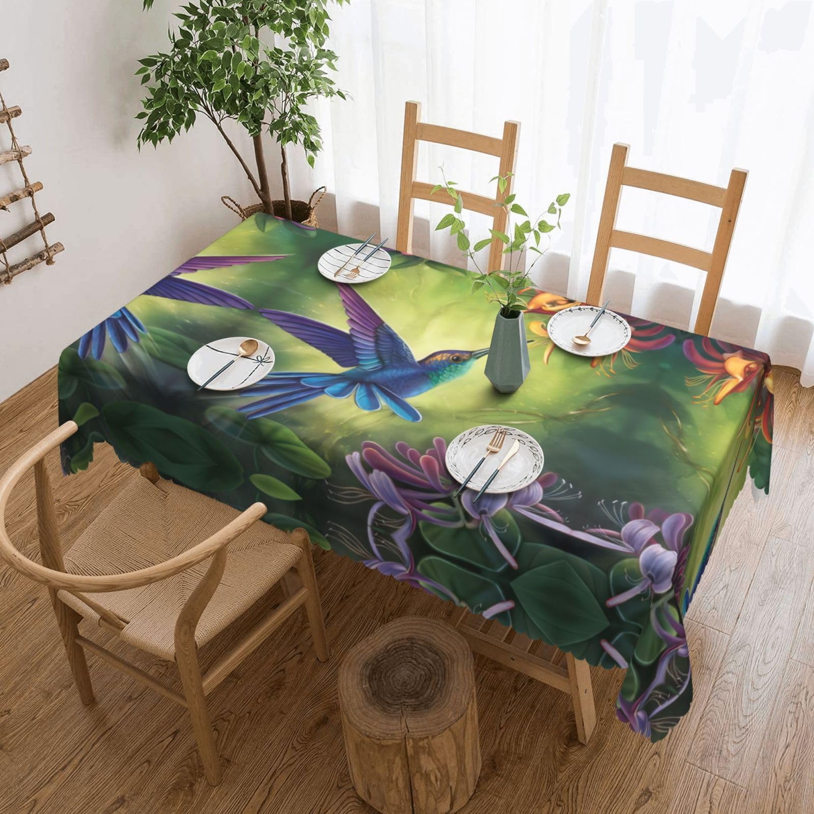 LPLSNWS Hummingbird Patterned square lace tablecloth, oil-resistant, washable, suitable for home use as a dining table cover.