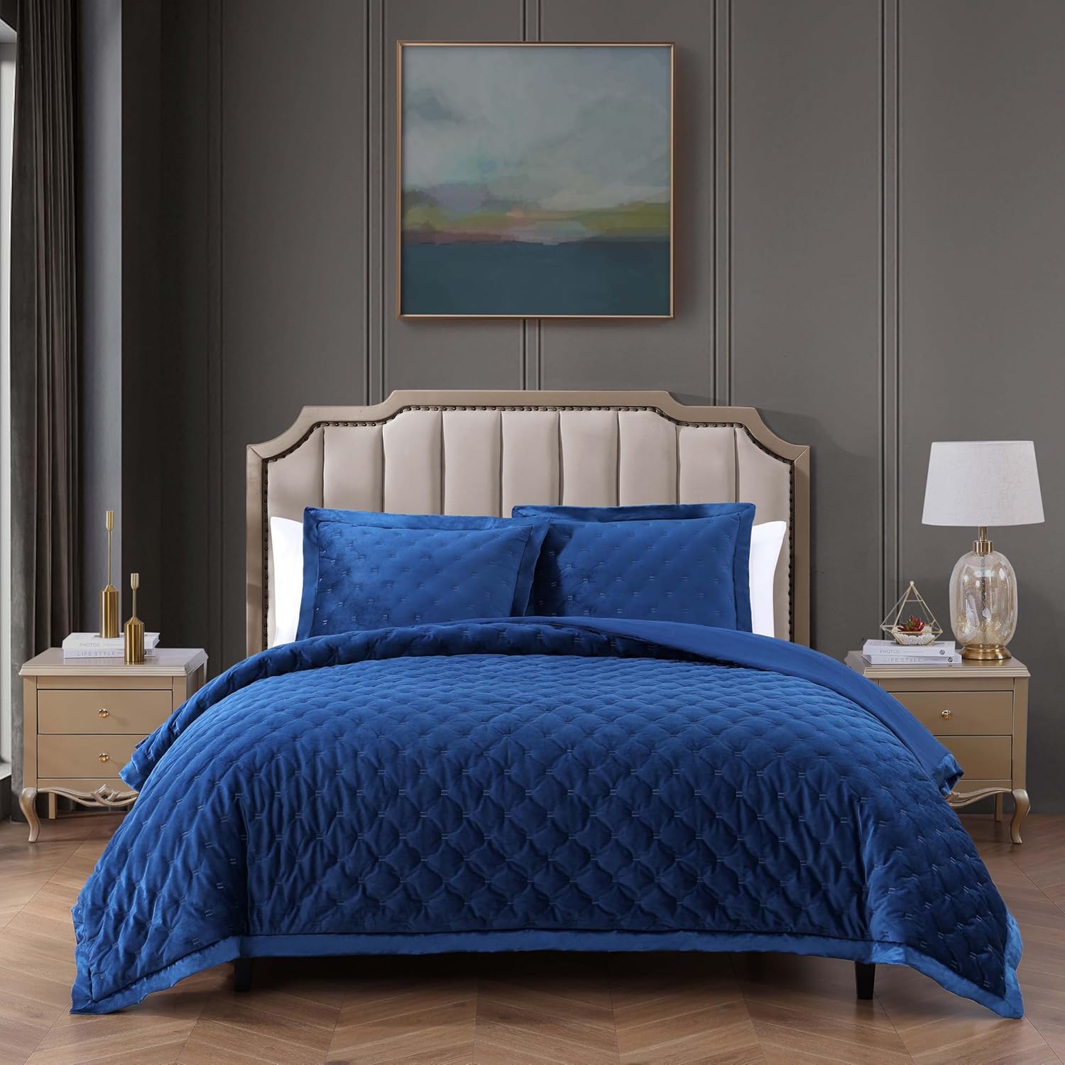 Bebejan Luxury Velvet Comforter Set, Navy, Queen | All Season