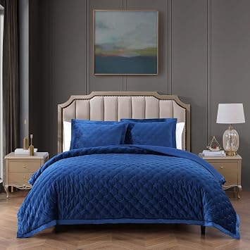 Luxury Velvet Comforter Set, Navy, Queen | All Season