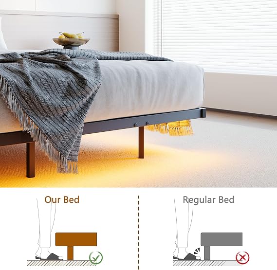 HOJINLINERO Floating King Size Bed Frame with LED Lights & Charging Station